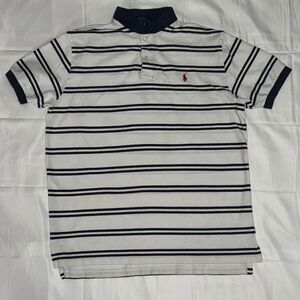 Polo by Ralph Lauren Men's White and Navy Blue Striped Shirt